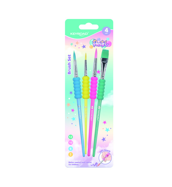 Pinceles, Nylon Dif. Formas, Cuerpo Pastel, Blister x 4 Unds.
